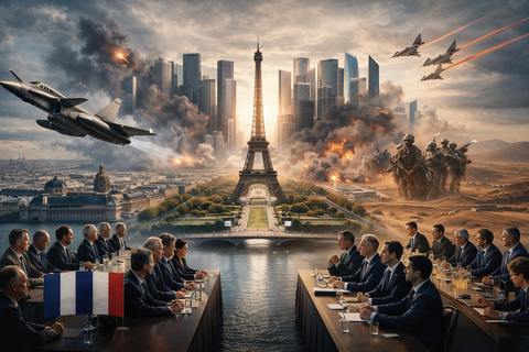 Carte du détroit d'Ormuz avec des navires de commerce, symbolisant la crise d'Ormuz et son impact sur l'économie mondiale et française.