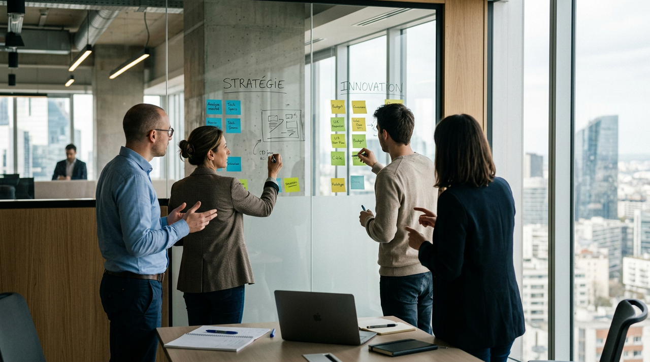Illustration de deux mains, l'une représentant une grande entreprise et l'autre une startup, s'unissant pour symboliser la collaboration et l'innovation Manutan.