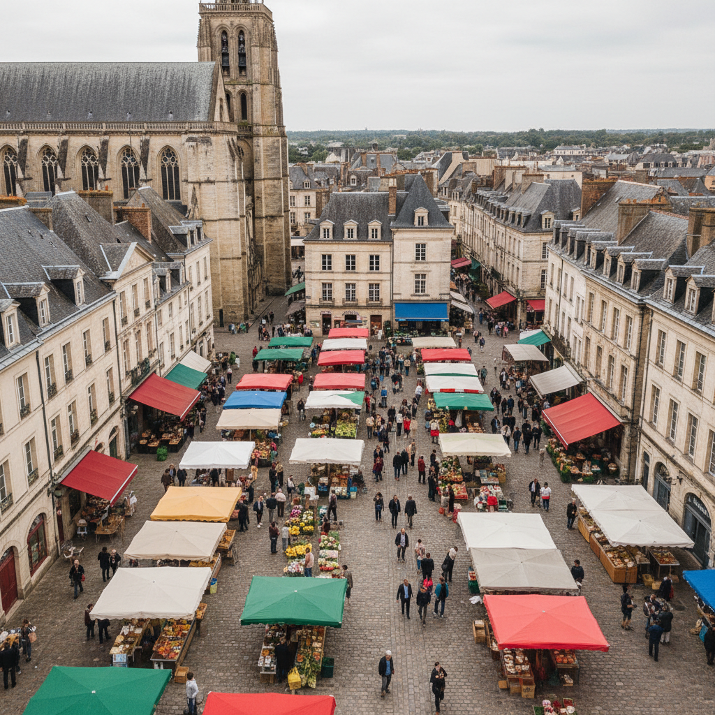 Une vue d'une rue commerçante animée en centre-ville, illustrant le dynamisme du commerce de proximité et l'influence des associations de commerçants sur les politiques municipales.