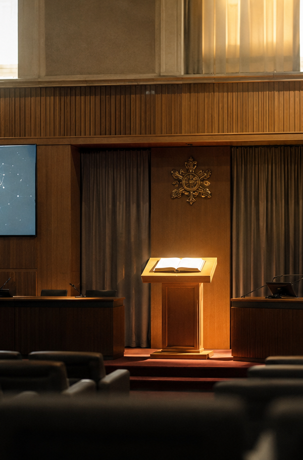 Salle du Synode au Vatican lors de la présentation officielle de l'encyclique Magnifica Humanitas du pape Léon XIV sur l'intelligence artificielle, le 25 mai 2026.
