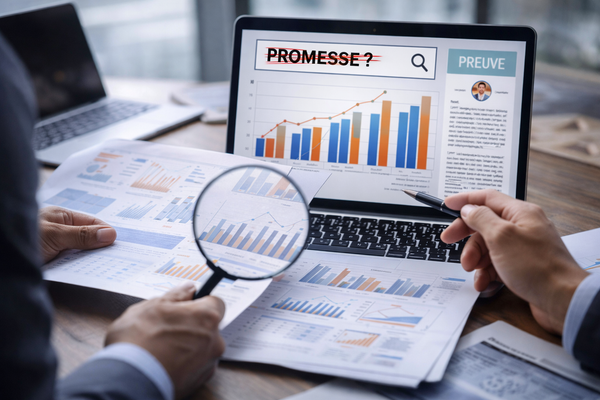 Illustration conceptuelle de la confiance en marketing PME 2026, avec des engrenages symbolisant l'ingénierie stratégique et des mains se serrant.