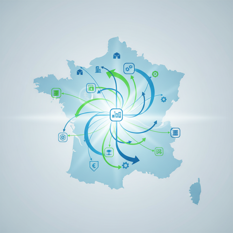 Illustration d'une marketplace B2B de niche avec des icônes d'entreprises interconnectées, symbolisant les effets réseau pour les PME françaises en 2026.