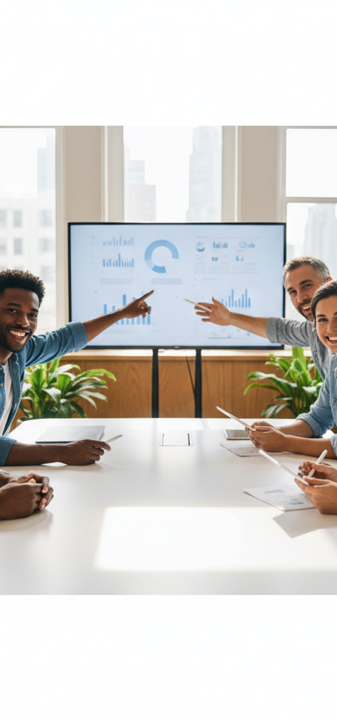 Une équipe de PME diverse et souriante, symbolisant une marque employeur forte et une culture d'entreprise authentique en 2026.