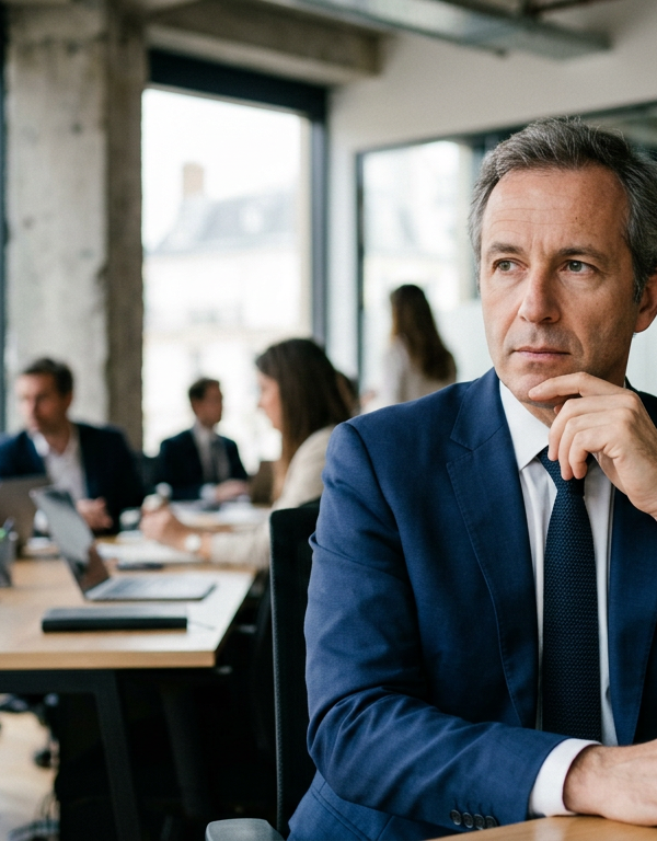 Portrait de Michaël Benabou, cofondateur de Veepee et investisseur, souriant et confiant, illustrant son approche centrée sur l'humain dans le monde des affaires.