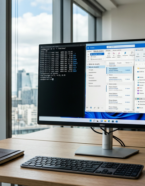 Interface Windows 11 affichant un terminal où Microsoft intègre nativement des commandes Linux via WSL.