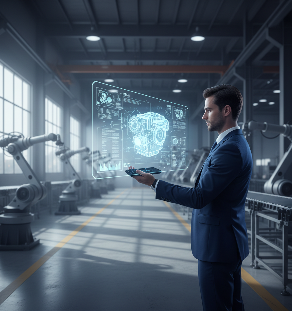 Illustration d'une interface d'intelligence artificielle multimodale avec des icônes représentant l'image et le texte, symbolisant la puissance de Mistral AI pour l'analyse de données complexes en entreprise.