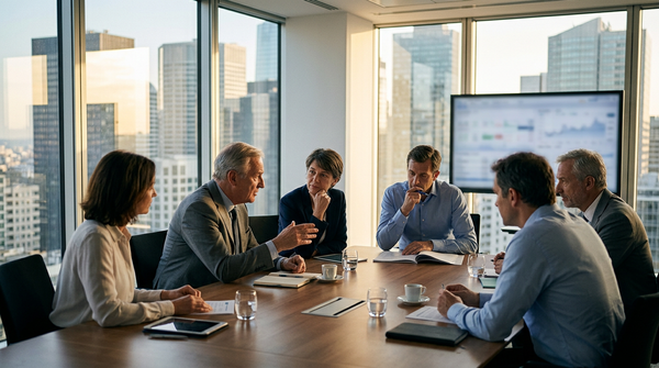 Illustration de mentors et entrepreneurs collaborant, symbolisant le Modèle 50 Partners et l'hypercroissance des startups grâce au smart money.