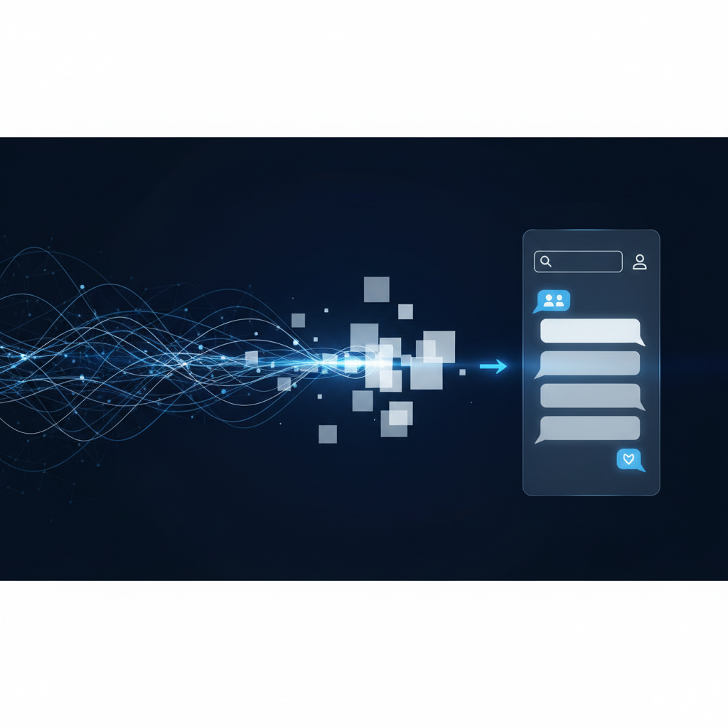 Illustration d'une interface de newsletter IA prédictive, avec des graphiques de données et des icônes d'intelligence artificielle, symbolisant la personnalisation avancée.