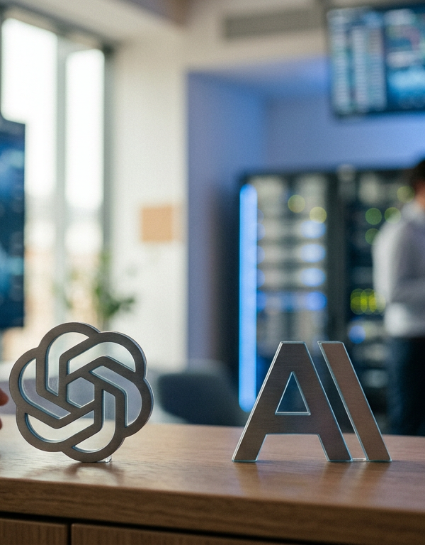 Illustration symbolisant la finance et l'intelligence artificielle, avec les logos d'OpenAI et Anthropic, représentant leur potentielle entrée en bourse et ses répercussions sur le marché de l'IA.