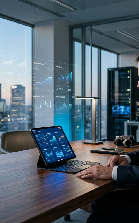Illustration de professionnels utilisant divers outils IA chat et spécialisés sur des écrans, symbolisant l'adoption de l'intelligence artificielle en entreprise.