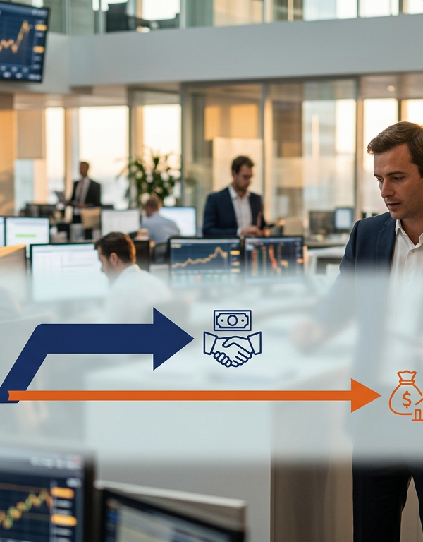 Illustration de deux flèches s'entrecroisant, symbolisant le parrainage et l'affiliation, pour une croissance d'entreprise.