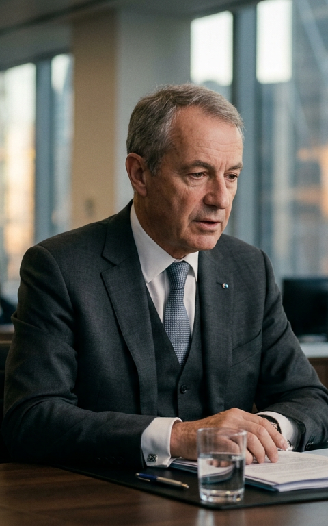 Pierre Gattaz, ancien président du Medef, s'exprimant lors d'une conférence, avec un graphique de chômage en arrière-plan, symbolisant son alerte pour les PME.