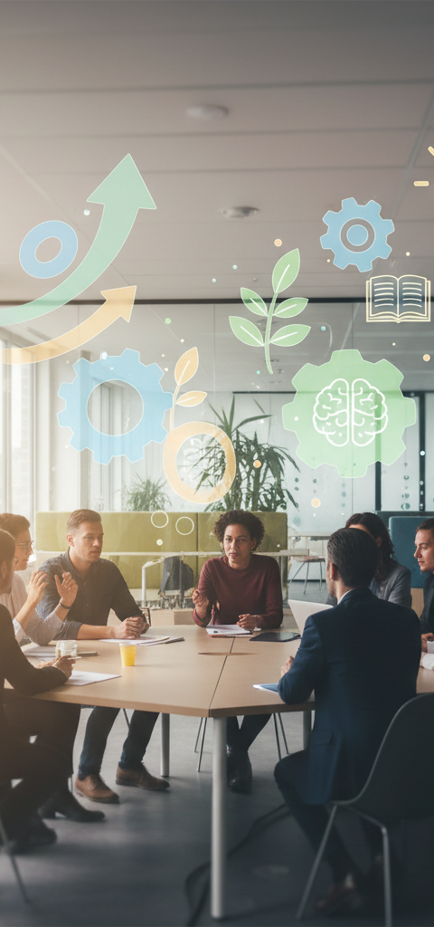 Illustration d'une équipe de PME en formation, symbolisant le plan développement compétences PME 2026 et la montée en compétences des collaborateurs.