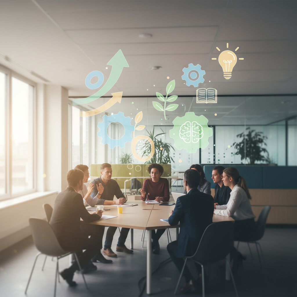 Illustration d'une équipe de PME en formation, symbolisant le plan développement compétences PME 2026 et la montée en compétences des collaborateurs.