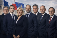 Un portrait des candidats à la présidentielle 2027, avec marine Le Pen, Jordan Bardella, jean luc melenchon, et d’autres candidats.