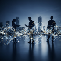 Une image représentant un réseau de connexions numériques et humaines, symbolisant un programme d'affiliation B2B pour les PME en pleine croissance.