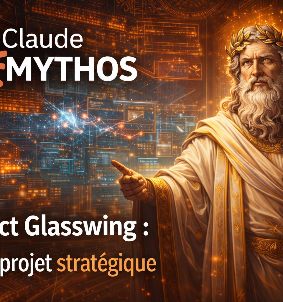 Illustration conceptuelle du Project Glasswing d'Anthropic, symbolisant une architecture d'IA complexe et interconnectée, au-delà de Claude Mythos.