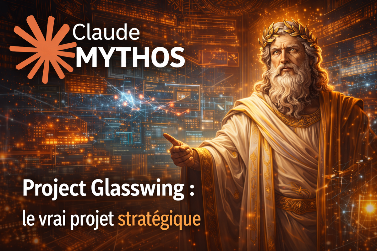 Illustration conceptuelle du Project Glasswing d'Anthropic, symbolisant une architecture d'IA complexe et interconnectée, au-delà de Claude Mythos.