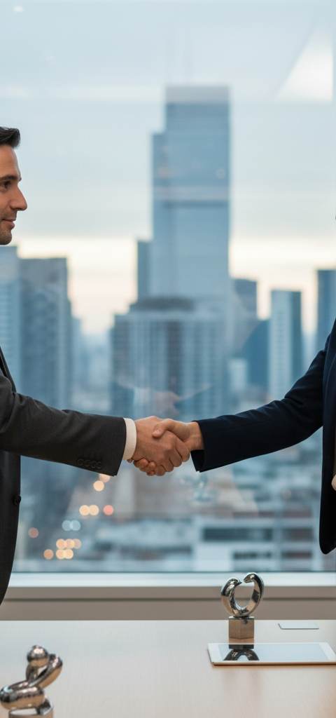 Illustration d'une main tendue entre deux personnes, symbolisant la médiation et la préservation de la relation client lors de la récupération d'impayés.