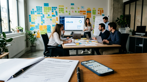 Illustration d'une PME (Savonnerie Phocéenne) naviguant dans un labyrinthe de règles, symbolisant la complexité de la réglementation influenceurs PME de la DGCCRF.
