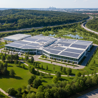 Illustration d'une usine moderne avec des PME et des symboles d'aides publiques, représentant la réindustrialisation et la relocalisation en France.