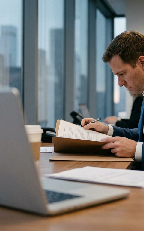 Illustration d'un inspecteur URSSAF examinant des documents, symbolisant la requalification auto-entrepreneur URSSAF et les contrôles accrus en 2026.