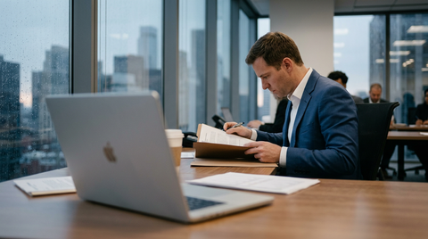 Illustration d'un inspecteur URSSAF examinant des documents, symbolisant la requalification auto-entrepreneur URSSAF et les contrôles accrus en 2026.