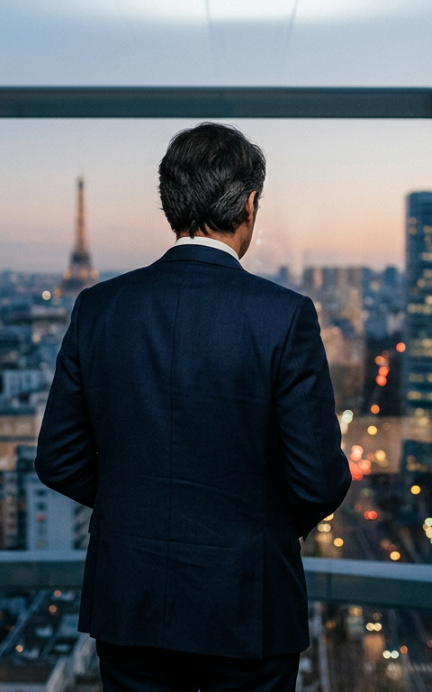 Un dirigeant de PME, l'air préoccupé, tenant sa tête, symbolisant la détresse psychologique et l'impact sur la santé des dirigeants.