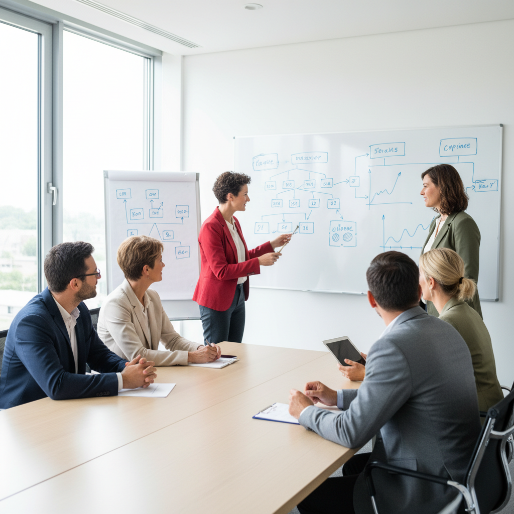 Illustration d'une courbe de croissance avec des points de crise, symbolisant les défis d'une scale-up PME croissance entre 10 et 50 salariés.