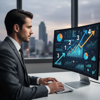 Un homme d'affaires utilise un système de scoring prédictif par IA pour prioriser ses opportunités commerciales