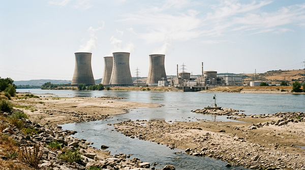 Centrale nucléaire de Chooz en bord de Meuse alors qu'EDF arrête 3 réacteurs pour cause de sécheresse.
