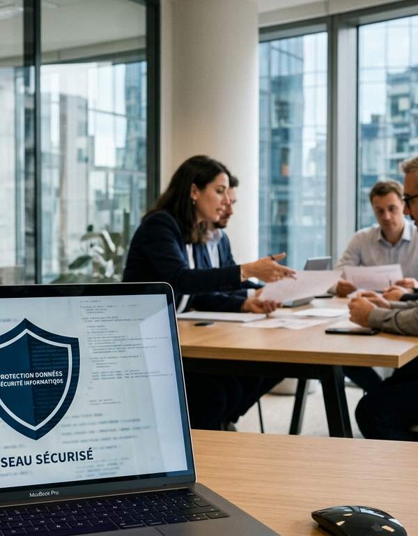 Illustration d'un bouclier numérique protégeant un logo de PME, avec le logo Chrome en arrière-plan, symbolisant la défense contre les failles de sécurité et les cybermenaces.