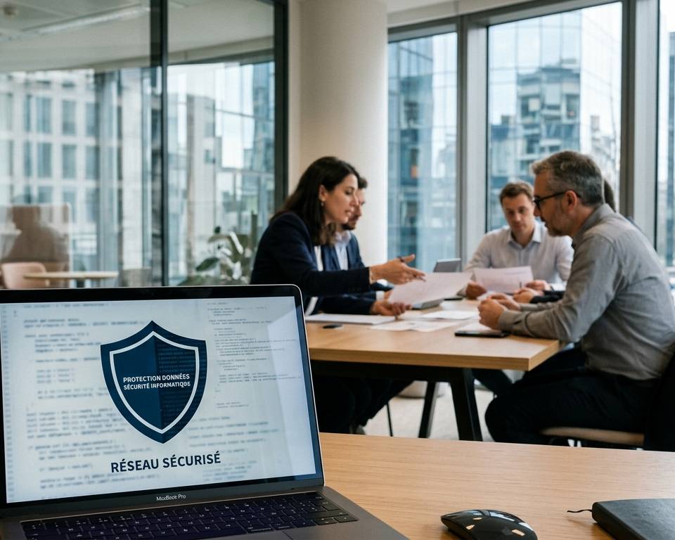 Illustration d'un bouclier numérique protégeant un logo de PME, avec le logo Chrome en arrière-plan, symbolisant la défense contre les failles de sécurité et les cybermenaces.