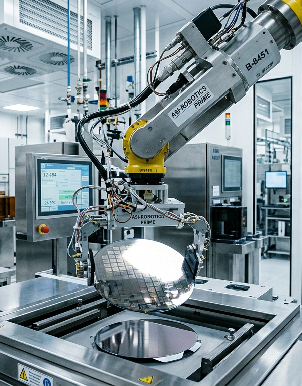Illustration d'une usine de fabrication de semi-conducteurs, symbolisant la souveraineté industrielle et l'innovation technologique en France.