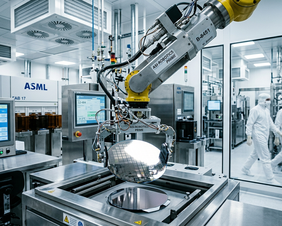 Illustration d'une usine de fabrication de semi-conducteurs, symbolisant la souveraineté industrielle et l'innovation technologique en France.