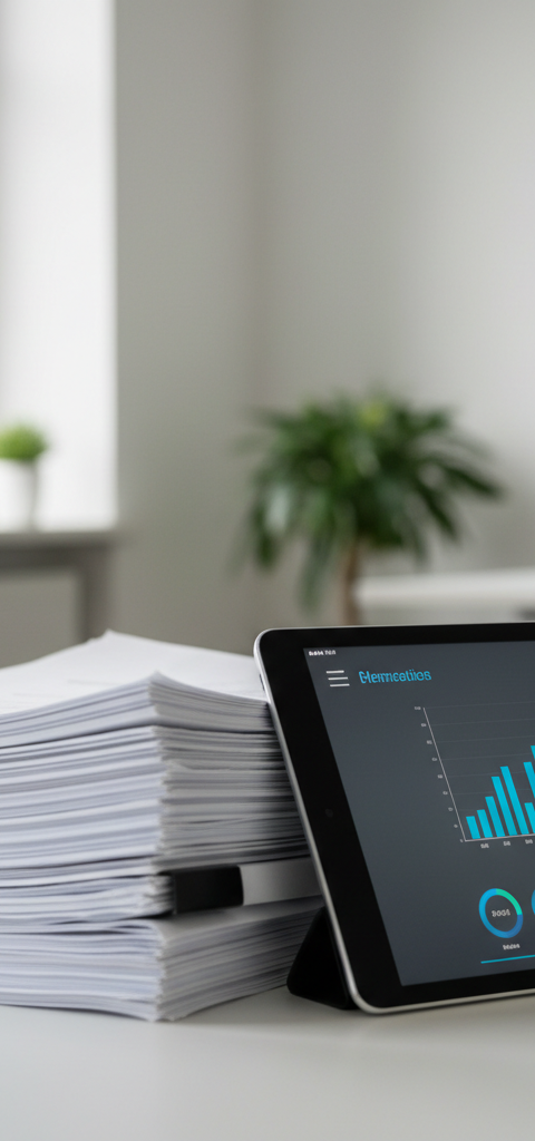 Illustration d'un dirigeant de PME soulagé face à des documents administratifs simplifiés, symbolisant la simplification administrative PME