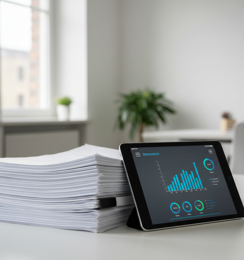 Illustration d'un dirigeant de PME soulagé face à des documents administratifs simplifiés, symbolisant la simplification administrative PME