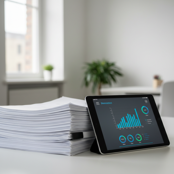 Illustration d'un dirigeant de PME soulagé face à des documents administratifs simplifiés, symbolisant la simplification administrative PME