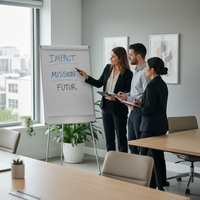 Illustration d'une PME moderne et engagée, symbolisant la réussite d'une société à mission avec des éléments de croissance durable et d'impact positif.