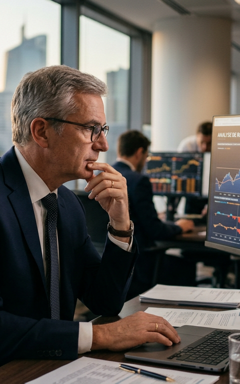 Graphique économique montrant une flèche de croissance stagnante et une flèche d'inflation montante, symbolisant la stagflation PME 2026, avec des engrenages représentant l'industrie et des pièces de monnaie.