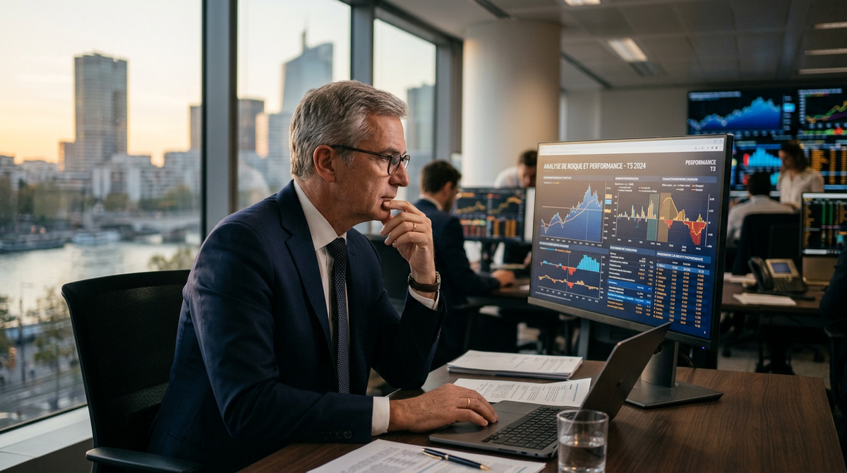 Graphique économique montrant une flèche de croissance stagnante et une flèche d'inflation montante, symbolisant la stagflation PME 2026, avec des engrenages représentant l'industrie et des pièces de monnaie.