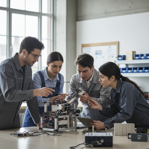 Illustration d'un écosystème universitaire dynamique avec des étudiants et des professionnels collaborant autour d'idées innovantes, symbolisant l'émergence des startup studios universitaires en France.