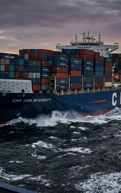 Navire porte-conteneurs traversant la mer Rouge, symbolisant les défis de la Supply Chain mondiale et la nécessité d'une résilience accrue face aux crises géopolitiques.