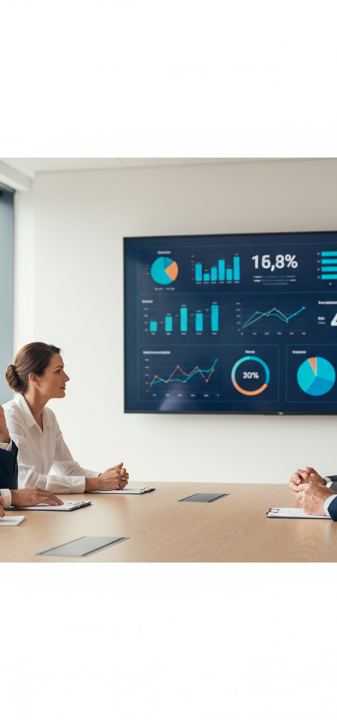 Dirigeant de PME souriant et organisé, utilisant un tableau de bord clair pour son système d'exploitation hebdomadaire, symbolisant la maîtrise et la sérénité.