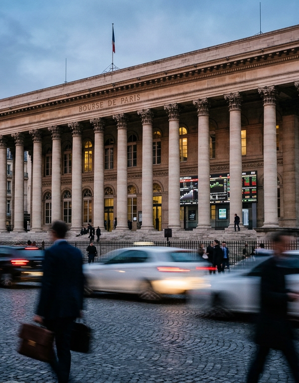 Graphique montrant une courbe de taux d'intérêt en hausse, avec des flèches pointant vers des PME en pleine réflexion stratégique.