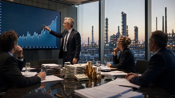 Illustration conceptuelle de la fiscalité des entreprises, avec des graphiques financiers et des symboles monétaires, représentant l'impact d'une taxe sur les superprofits.