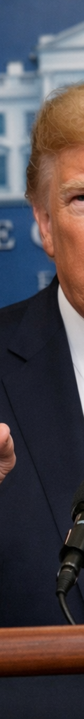 Donald Trump en conférence de presse à Washington, devant des visuels évoquant une hausse de la fiscalité et des restrictions à l’export, illustration des tensions commerciales pesant sur les entreprises françaises exportatrices.