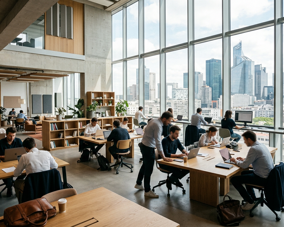 Espaces de coworking modernes et flexibles pour le Télétravail Pennylane, nouveau modèle de bureau hybride.