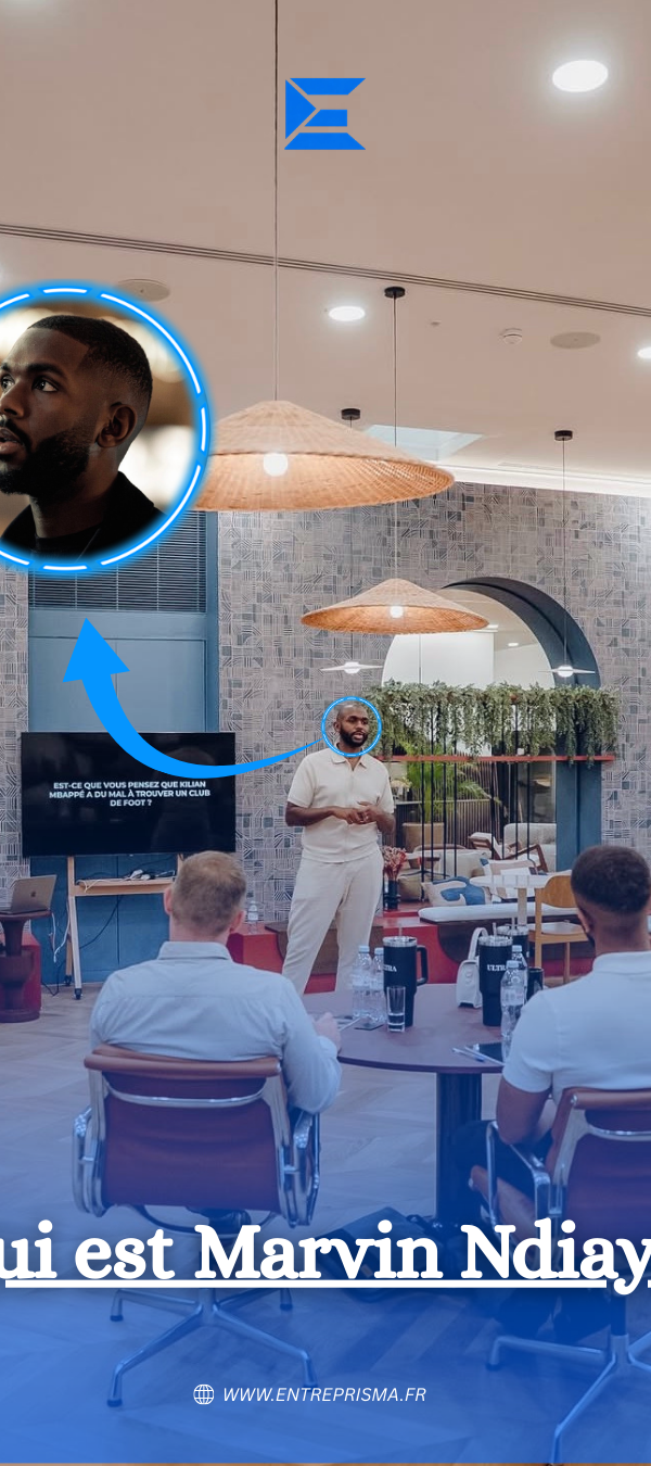Image de Marvin Ndiaye en conférence avec un texte «&nbsp;Qui est Marvin Ndiaye&nbsp;?&nbsp;»