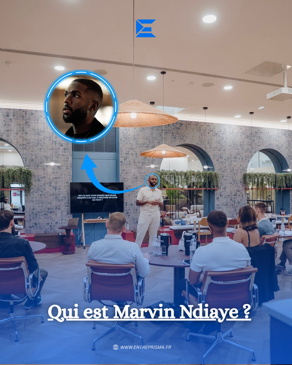 Image de Marvin Ndiaye en conférence avec un texte «&nbsp;Qui est Marvin Ndiaye&nbsp;?&nbsp;»